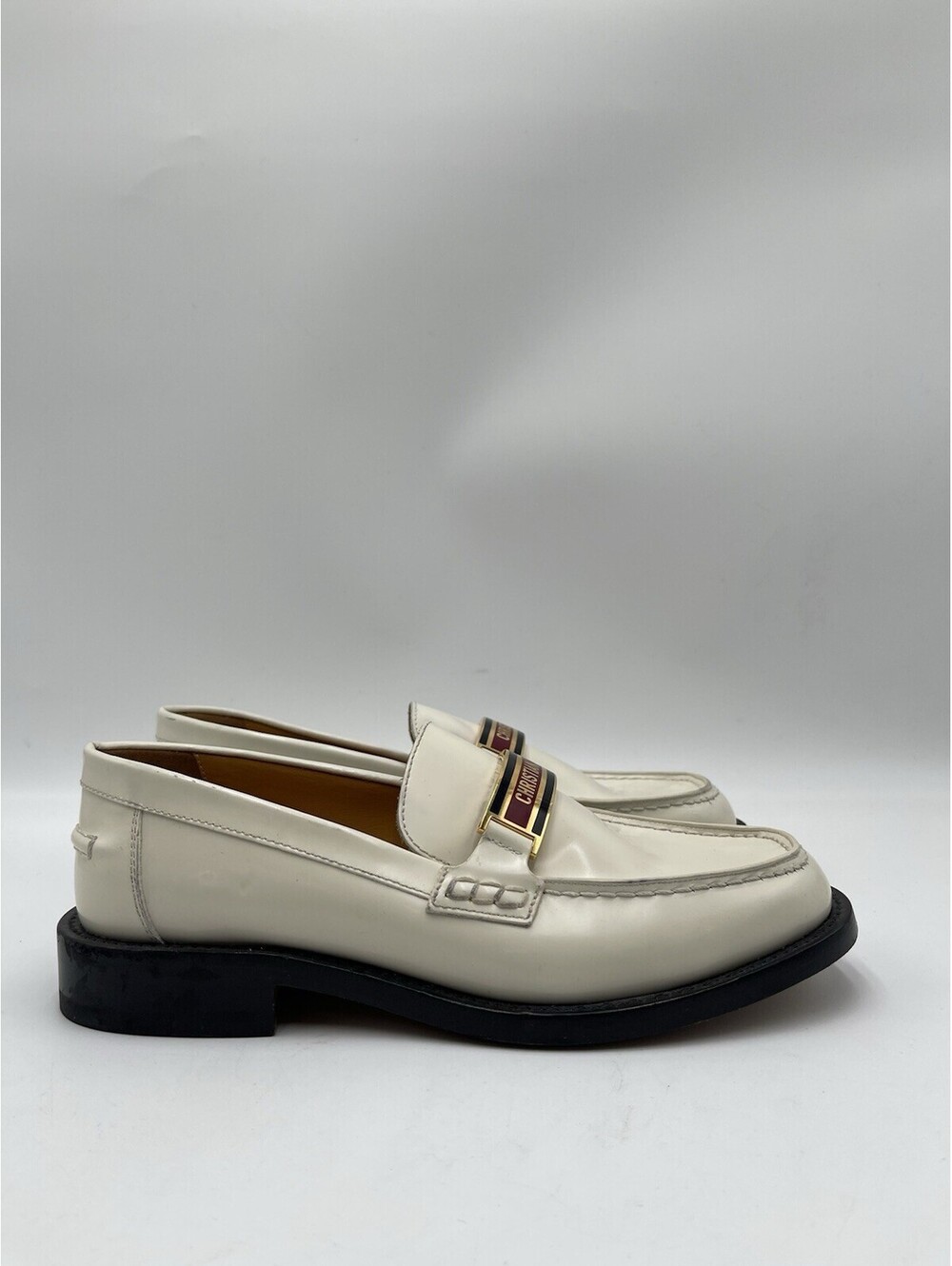 Women’s Christian Dior Code loafers off-white brushed calfskin leather Size 37
